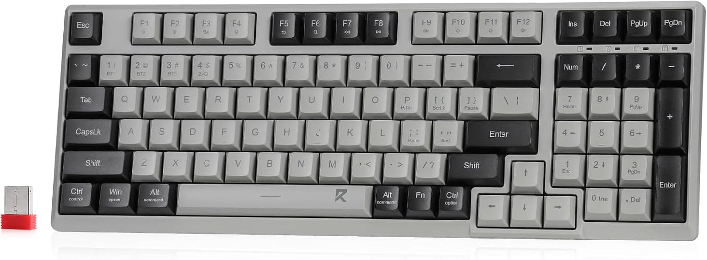 Redragon BK7114 Low-Profile Wireless Computer Keyboard, 98 Keys Slim Office PC Scissors Mechanism Keyboard w/ 2.4G BT Wireless Connection, Tactile Quiet Keystroke, Mixed Color Keycaps