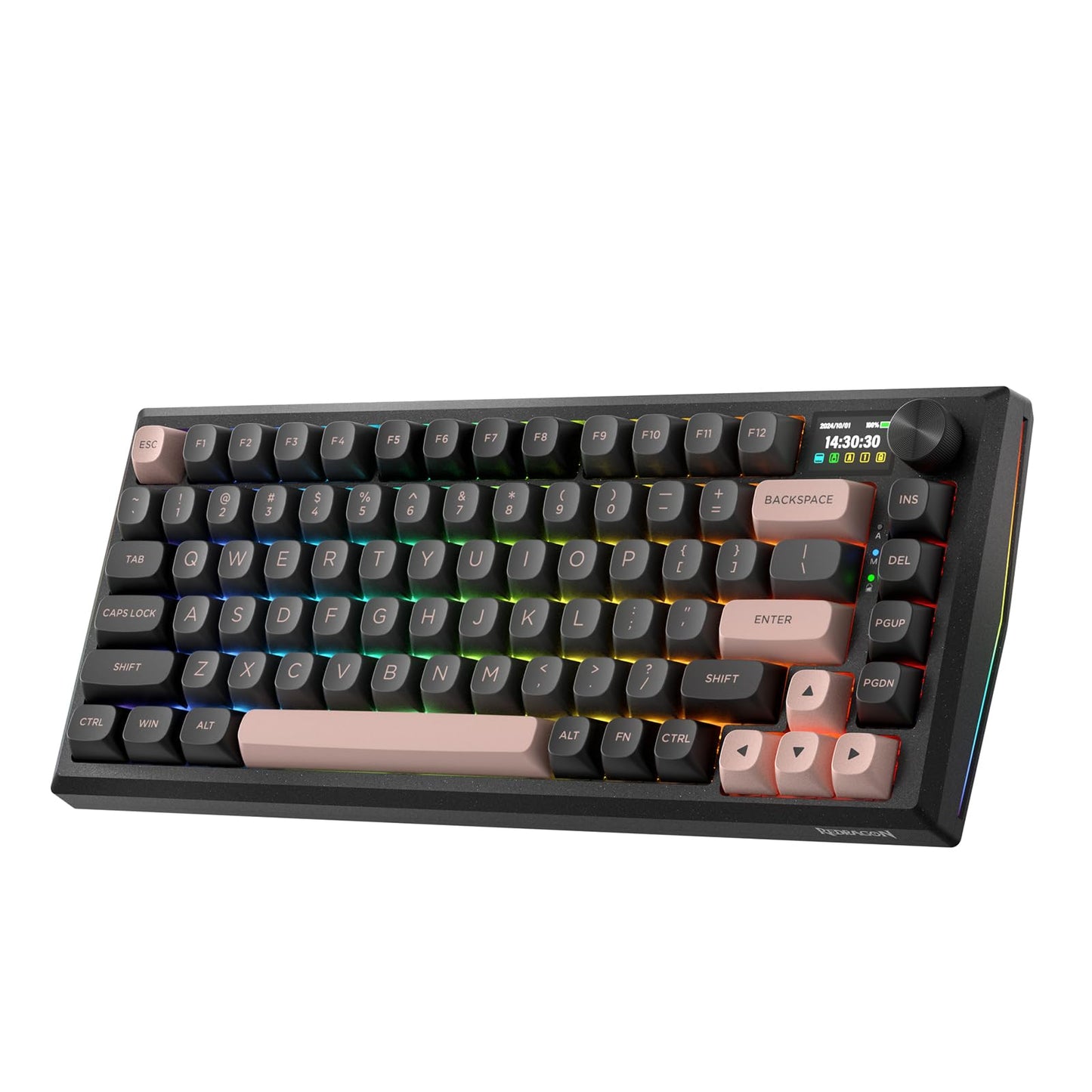 Redragon K673 PRO 75% Wireless Gasket RGB Gaming Keyboard, 3-Modes 81 Keys Compact Mechanical Keyboard w/Hot-Swap Socket, Dedicated Knob Control & Sound Absorbing Pads, Linear Red Switch