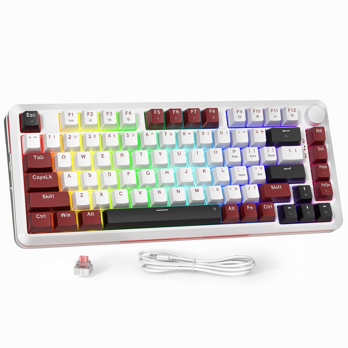 Redragon K681 Pro Wireless Mechanical Keyboard, Gasket Mounted RGB Gaming Keyboard with Volume Knob, MDA-Profile, Pre-Lubed Linear Switches, 81 Keys 75% Tri-Mode Hot Swappable for PC/Xbox/PS (Matcha)