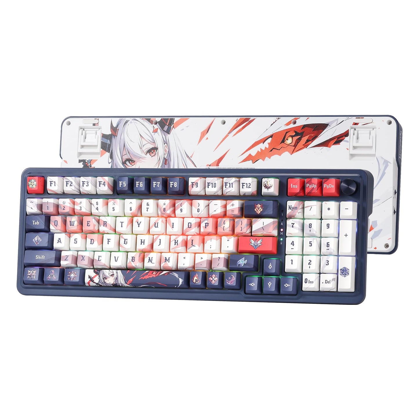 Redragon K686 PRO 98 Keys Wireless Gasket RGB Gaming Keyboard, 3-Mode Win/Mac Mechanical Keyboard w/5-Layer Noise Dampening, Dedicated Knob Control & Hot-Swap in Linear Red Switch, Blue Himmel Color