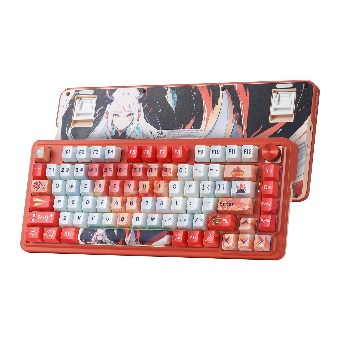 Redragon K673 PRO 75% Wireless Gasket RGB Gaming Keyboard, 3-Modes 81 Keys Compact Mechanical Keyboard w/Hot-Swap Socket, Dedicated Knob Control & Sound Absorbing Pads, Linear Red Switch