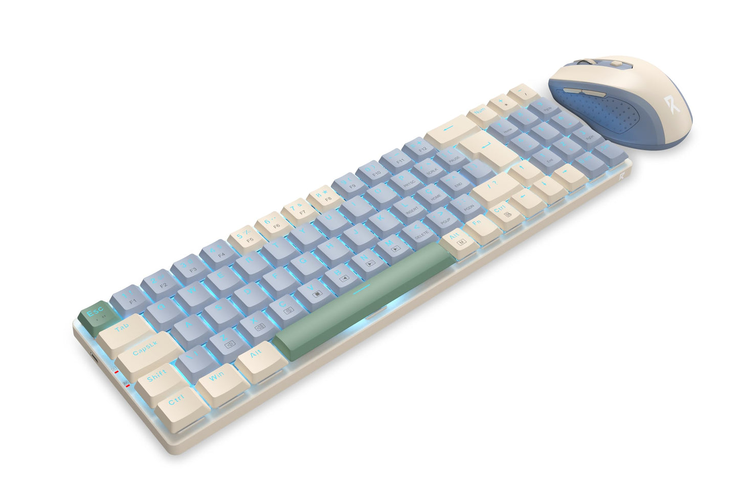 Redragon BS8772 Wireless Keyboard and Mouse Combo, 75% 78 Keys 2.4Ghz Wireless Low-Profile Mechanical Keyboard w/Rechargeable Battery, Single Blue Blacklight, 2400 DPI Ergonomic Mouse