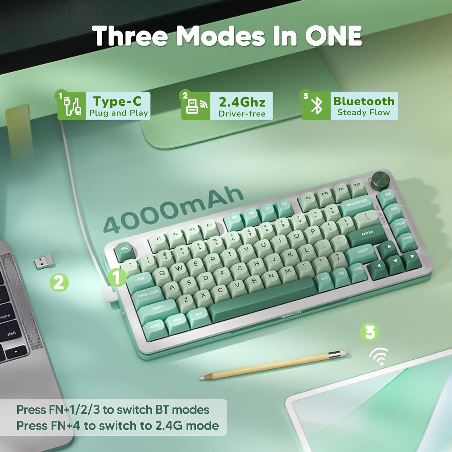Redragon K681 Wireless Mechanical Keyboard, Gasket Mounted RGB Gaming Keyboard with Volume Knob, MDA-Profile, Pre-Lubed Linear Switches, 81 Keys 75% Tri-Mode Hot Swappable for PC/Xbox/Ps4/5