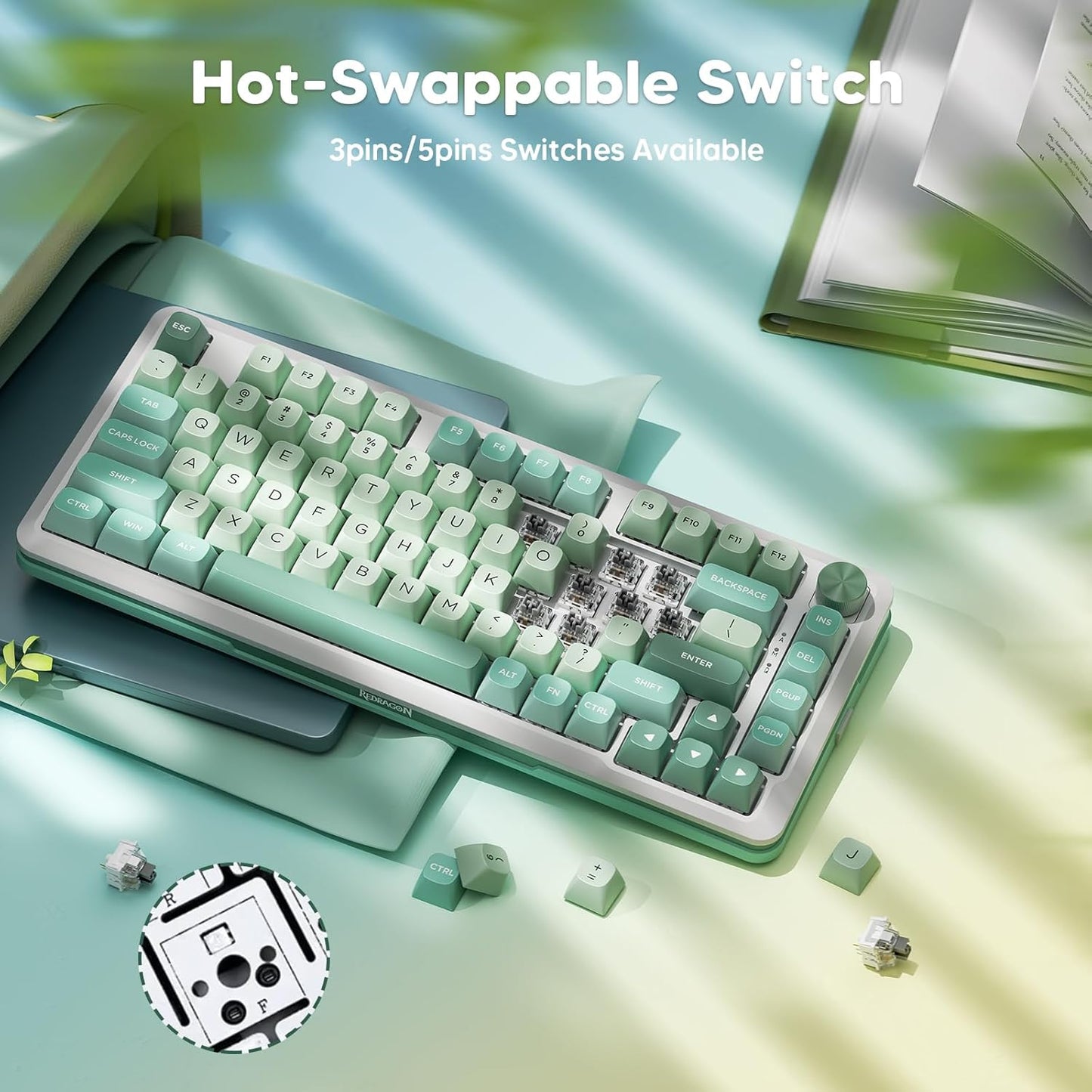 Redragon K681 Wireless Mechanical Keyboard, Gasket Mounted RGB Gaming Keyboard with Volume Knob, MDA-Profile, Pre-Lubed Linear Switches, 81 Keys 75% Tri-Mode Hot Swappable for PC/Xbox/Ps4/5