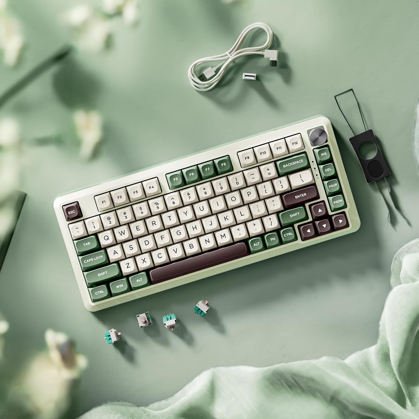 Redragon K681 Pro Wireless Mechanical Keyboard, Gasket Mounted RGB Gaming Keyboard with Volume Knob, MDA-Profile, Pre-Lubed Linear Switches, 81 Keys 75% Tri-Mode Hot Swappable for PC/Xbox/PS (Matcha)