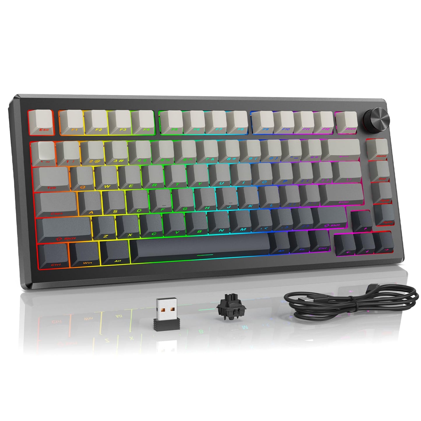 Redragon K681 Pro Wireless Mechanical Keyboard, Gasket Mounted RGB Gaming Keyboard with Volume Knob, MDA-Profile, Pre-Lubed Linear Switches, 81 Keys 75% Tri-Mode Hot Swappable for PC/Xbox/PS (Matcha)