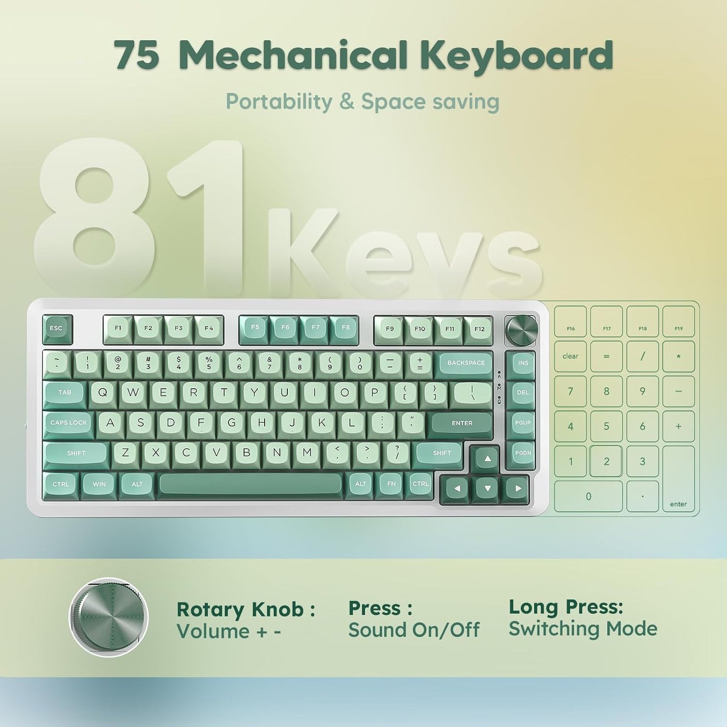 Redragon K681 Wireless Mechanical Keyboard, Gasket Mounted RGB Gaming Keyboard with Volume Knob, MDA-Profile, Pre-Lubed Linear Switches, 81 Keys 75% Tri-Mode Hot Swappable for PC/Xbox/Ps4/5