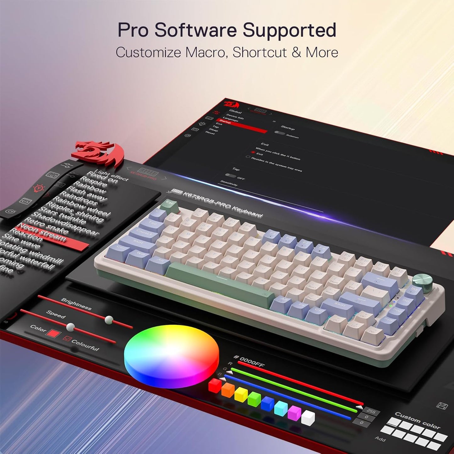 Redragon K673 PRO 75% Wireless Gasket RGB Gaming Keyboard, 3-Modes 81 Keys Compact Mechanical Keyboard w/Hot-Swap Socket, Dedicated Knob Control & Sound Absorbing Pads, Linear Red Switch