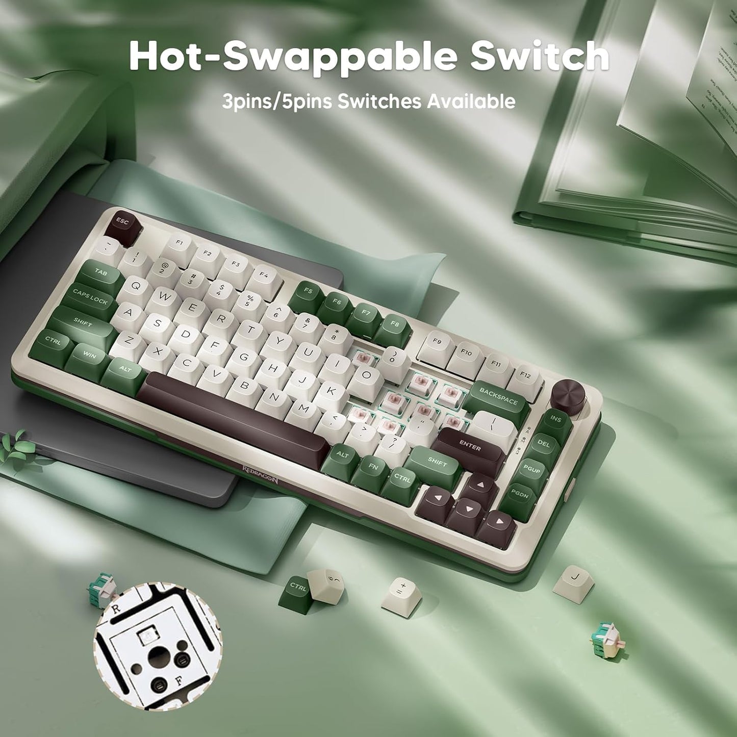 Redragon K681 Pro Wireless Mechanical Keyboard, Gasket Mounted RGB Gaming Keyboard with Volume Knob, MDA-Profile, Pre-Lubed Linear Switches, 81 Keys 75% Tri-Mode Hot Swappable for PC/Xbox/PS (Matcha)