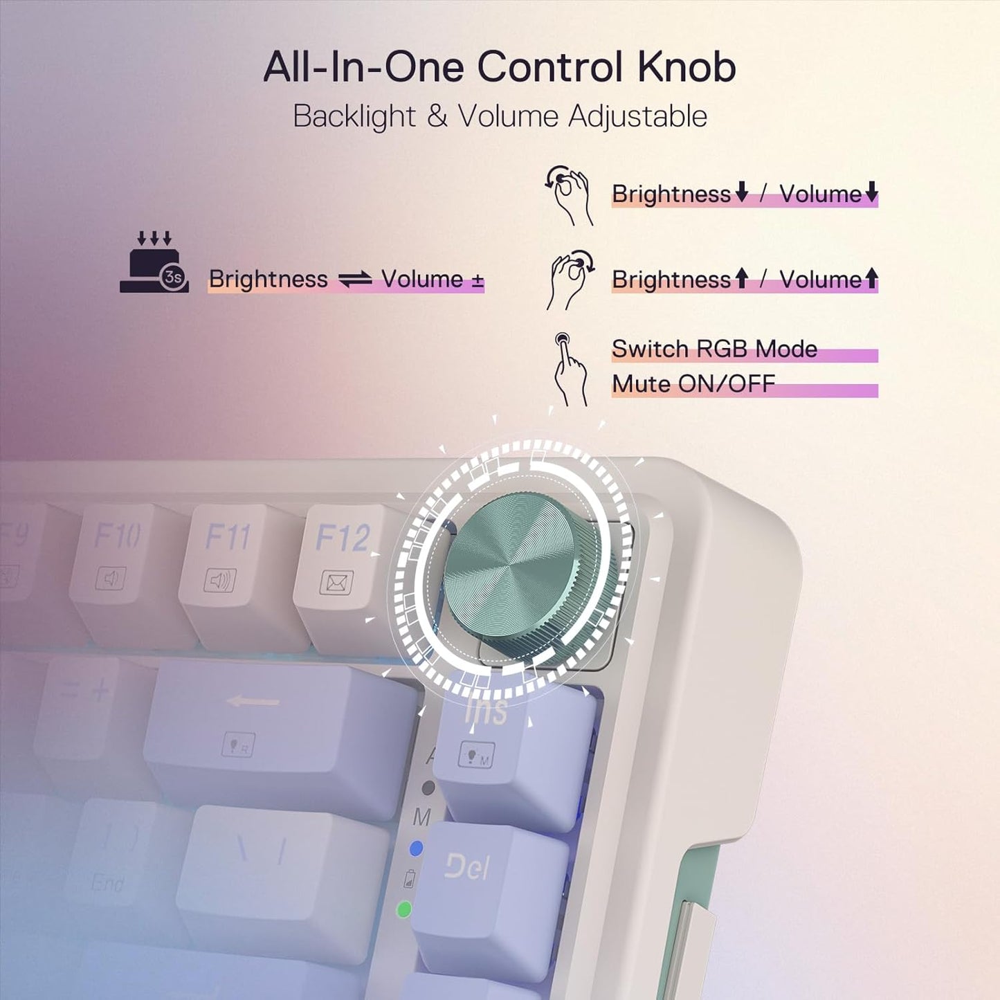 Redragon K673 PRO 75% Wireless Gasket RGB Gaming Keyboard, 3-Modes 81 Keys Compact Mechanical Keyboard w/Hot-Swap Socket, Dedicated Knob Control & Sound Absorbing Pads, Linear Red Switch