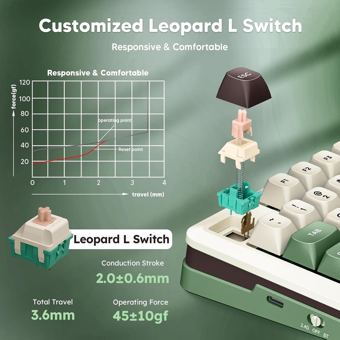 Redragon K681 Pro Wireless Mechanical Keyboard, Gasket Mounted RGB Gaming Keyboard with Volume Knob, MDA-Profile, Pre-Lubed Linear Switches, 81 Keys 75% Tri-Mode Hot Swappable for PC/Xbox/PS (Matcha)