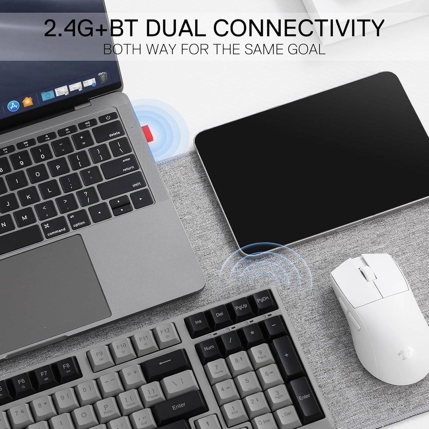 Redragon BK7114 Low-Profile Wireless Computer Keyboard, 98 Keys Slim Office PC Scissors Mechanism Keyboard w/ 2.4G BT Wireless Connection, Tactile Quiet Keystroke, Mixed Color Keycaps