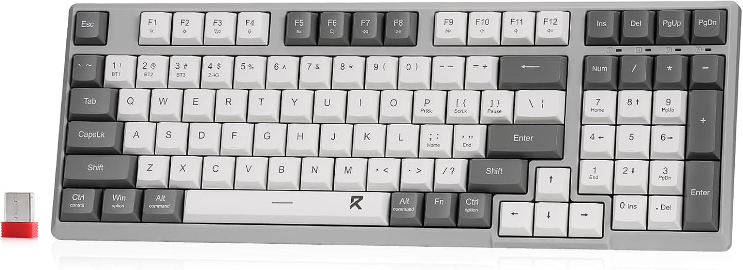 Redragon BK7114 Low-Profile Wireless Computer Keyboard, 98 Keys Slim Office PC Scissors Mechanism Keyboard w/ 2.4G BT Wireless Connection, Tactile Quiet Keystroke, Mixed Color Keycaps