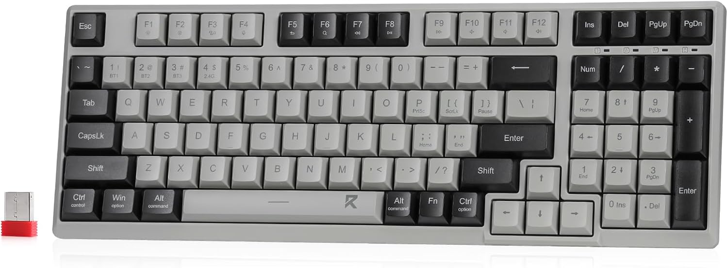 Redragon BK7114 Low-Profile Wireless Computer Keyboard, 98 Keys Slim Office PC Scissors Mechanism Keyboard w/ 2.4G BT Wireless Connection, Tactile Quiet Keystroke, Mixed Color Keycaps