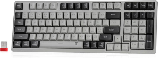 Redragon BK7114 Low-Profile Wireless Computer Keyboard, 98 Keys Slim Office PC Scissors Mechanism Keyboard w/ 2.4G BT Wireless Connection, Tactile Quiet Keystroke, Mixed Color Keycaps