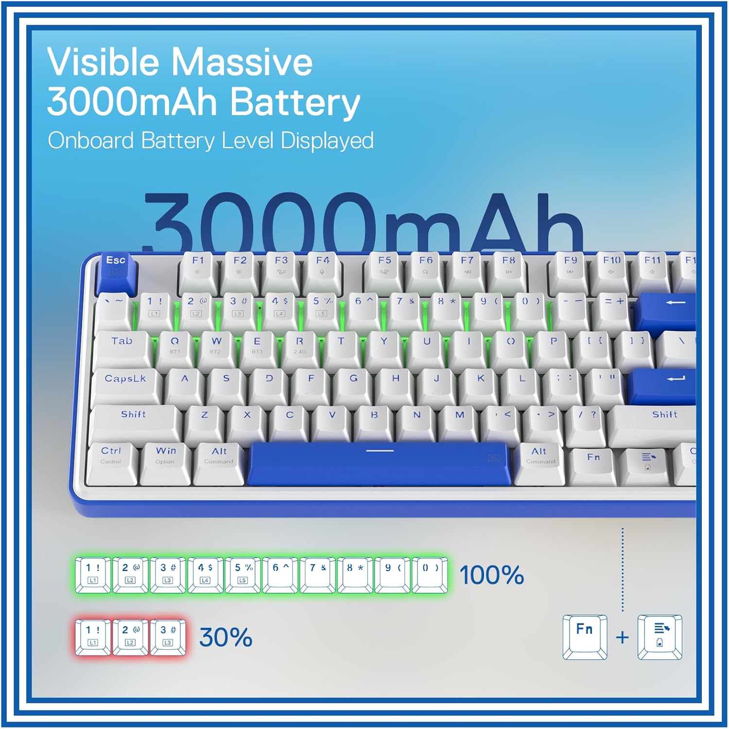 Redragon K685 PRO 104 Keys Wireless Gasket RGB Gaming Keyboard, 3-Modes 100% Layout Mechanical Keyboard w/Hot-Swap Socket, Sound Absorbing Pads & Linear Red Switch, Klein Blue & Oia White