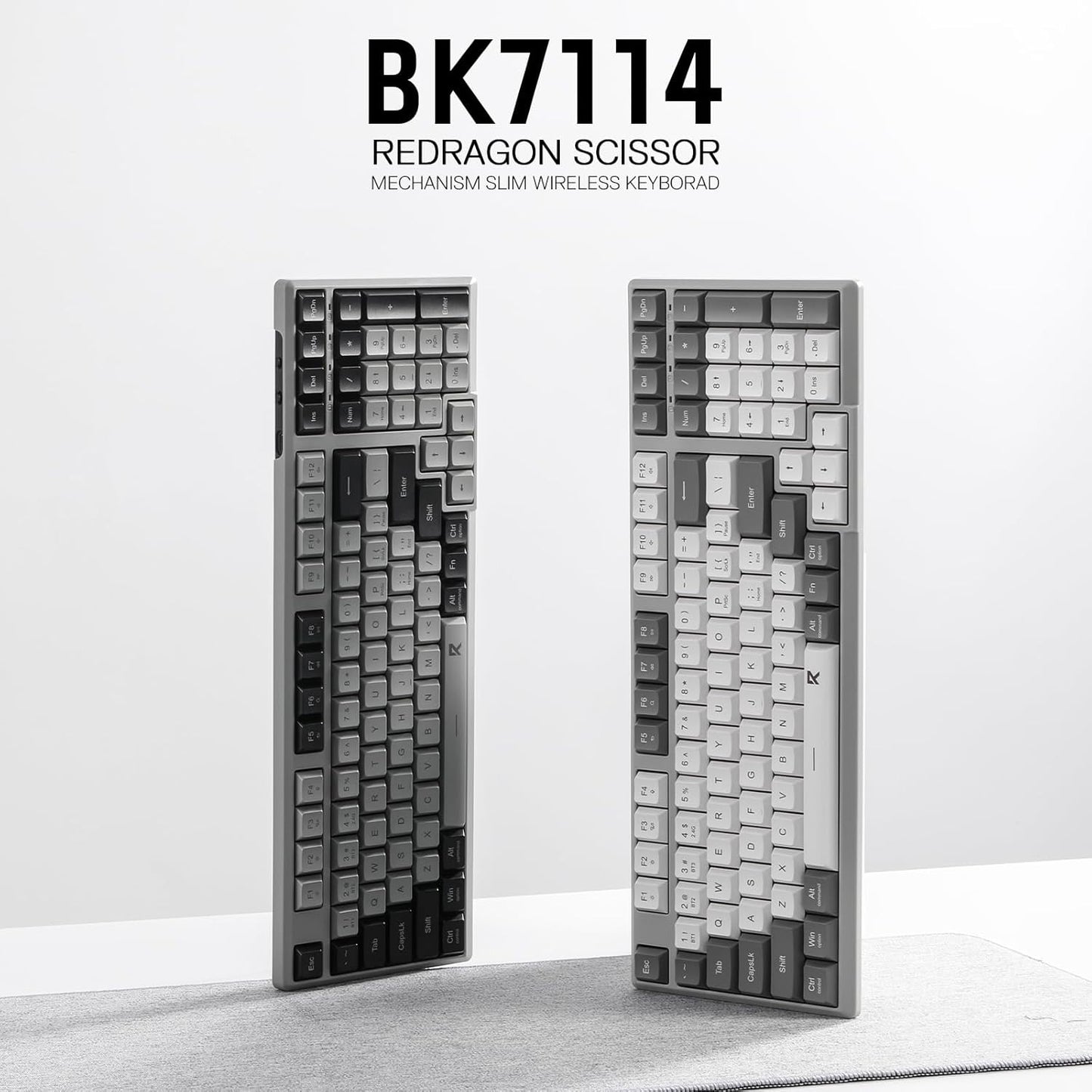 Redragon BK7114 Low-Profile Wireless Computer Keyboard, 98 Keys Slim Office PC Scissors Mechanism Keyboard w/ 2.4G BT Wireless Connection, Tactile Quiet Keystroke, Mixed Color Keycaps