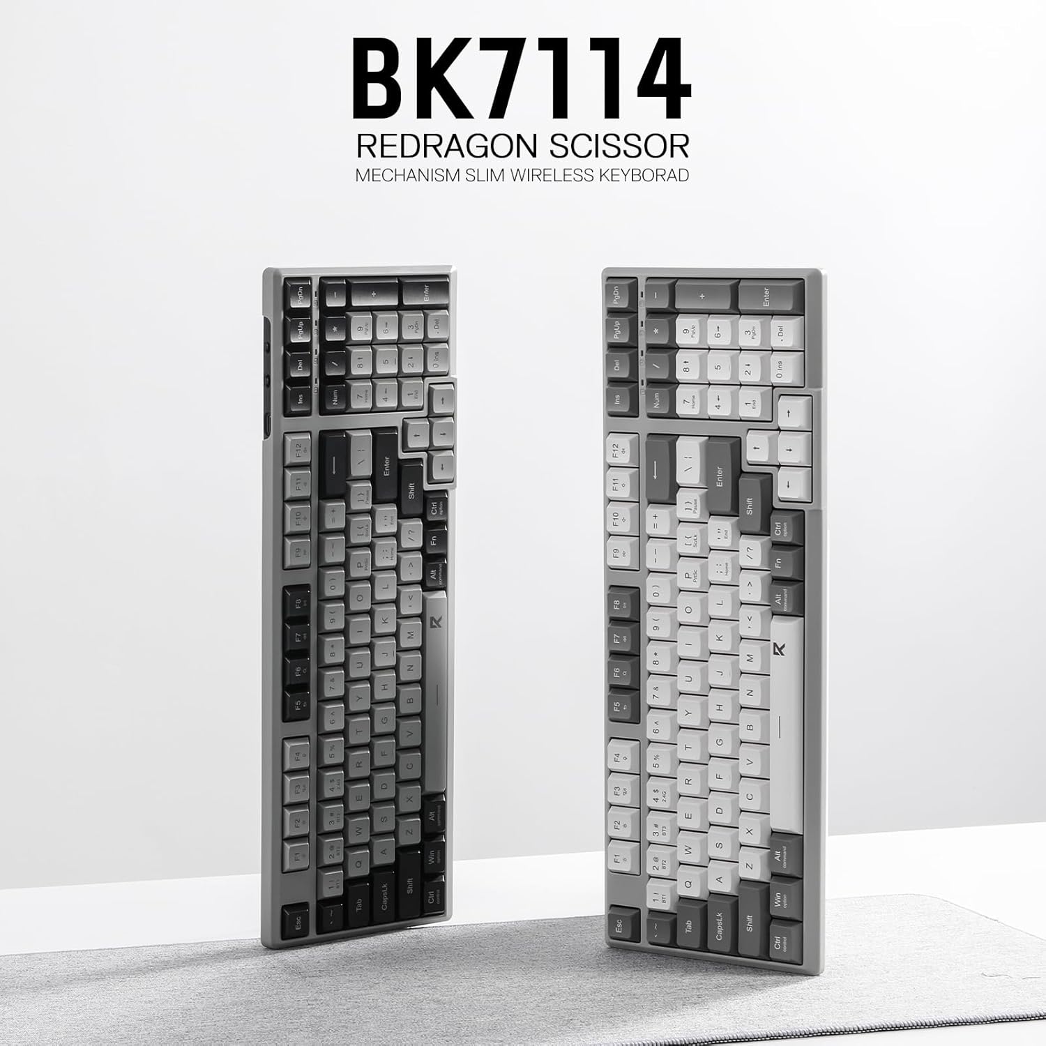 Redragon BK7114 Low-Profile Wireless Computer Keyboard, 98 Keys Slim Office PC Scissors Mechanism Keyboard w/ 2.4G BT Wireless Connection, Tactile Quiet Keystroke, Mixed Color Keycaps