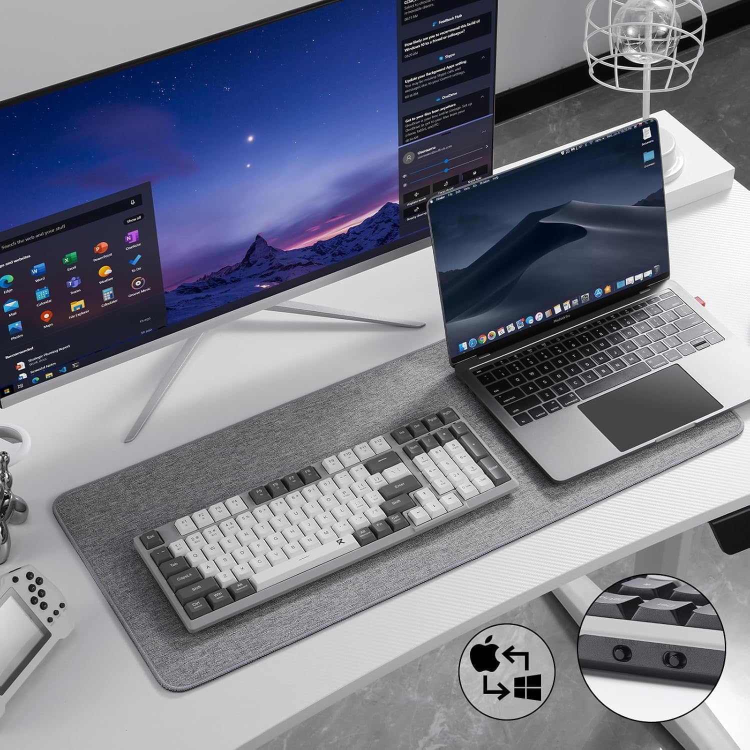 Redragon BK7114 Low-Profile Wireless Computer Keyboard, 98 Keys Slim Office PC Scissors Mechanism Keyboard w/ 2.4G BT Wireless Connection, Tactile Quiet Keystroke, Mixed Color Keycaps