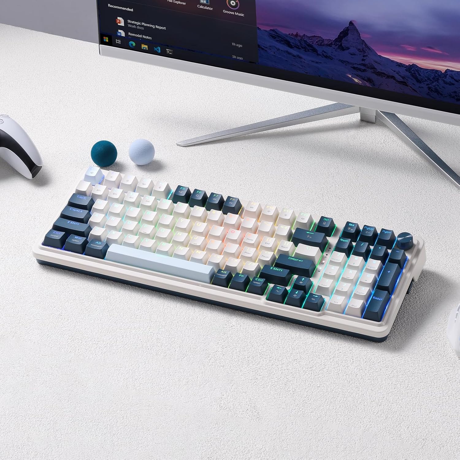 Redragon K686 PRO 98 Keys Wireless Gasket RGB Gaming Keyboard, 3-Mode Win/Mac Mechanical Keyboard w/5-Layer Noise Dampening, Dedicated Knob Control & Hot-Swap in Linear Red Switch, Blue Himmel Color